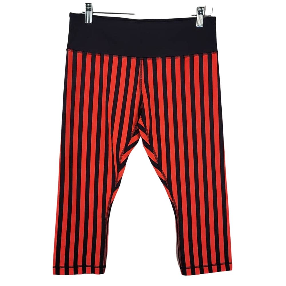 Lululemon Orange Black Stripped Athletic Yoga Workout Capri Leggings 10